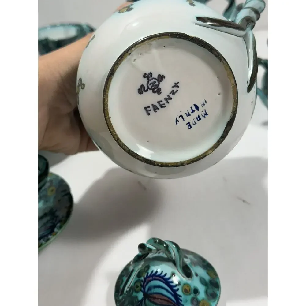 Paolo Zoli Signed Faenza 1920s 17Pc Tea Set Pitcher Teapot Sugar Cream Cups RARE